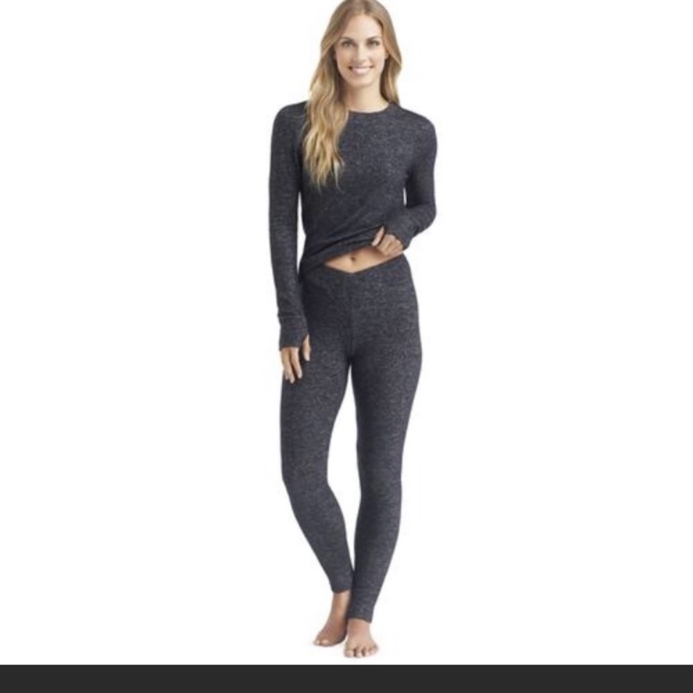 Cuddl Duds SoftKnit Legging, S, Heathered Charcoal